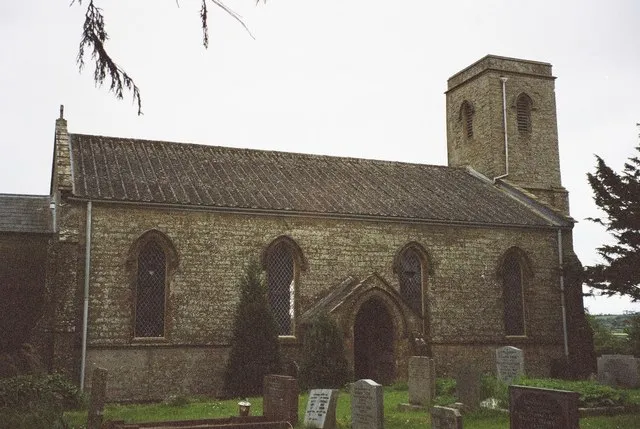 Nave and west tower of St Mary's parish church, Mosterton, Dorset, seen from the northeast