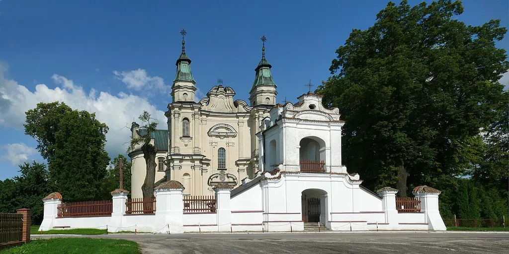Catholic church and gate - belfry in Ostrów Lubelski, built in 1755 year by Paolo Fontana