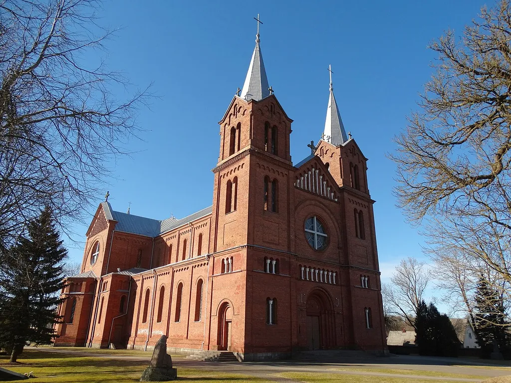Façade of the Church of St. John the Baptist in Plungė, Lithuania.