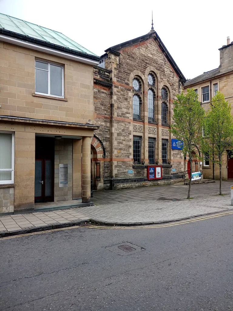 Galashiels, High Street, West Relief Church (church building in Scottish Borders, Scotland, UK)
