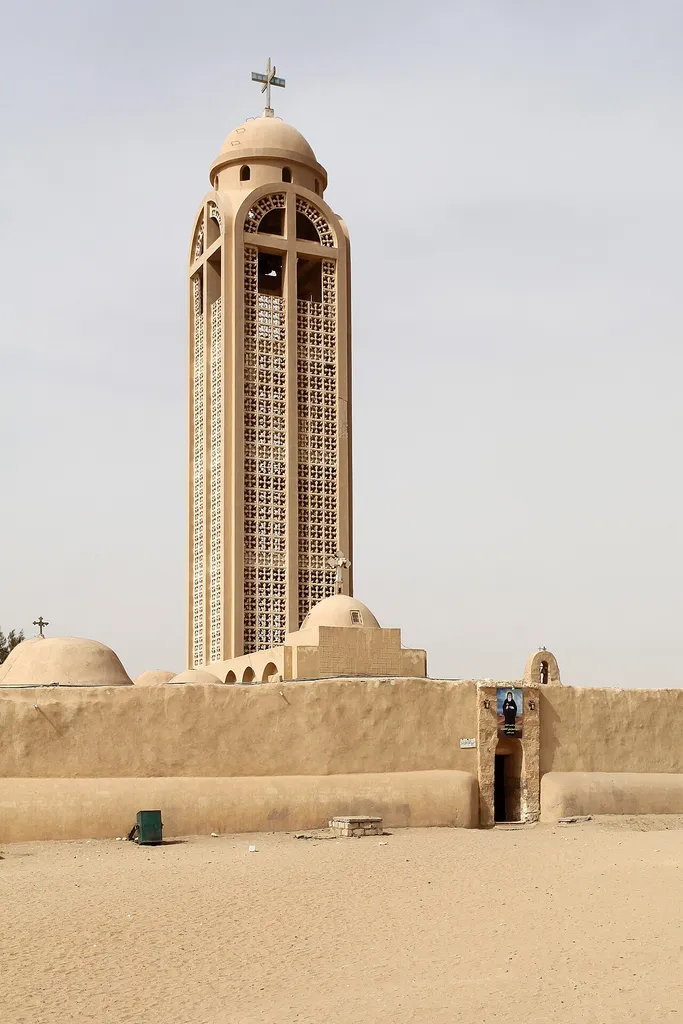 Entrance to the Monastery of Saint Samuel the Confessor, bell tower of the Church of the Holy Virgin, Egypt