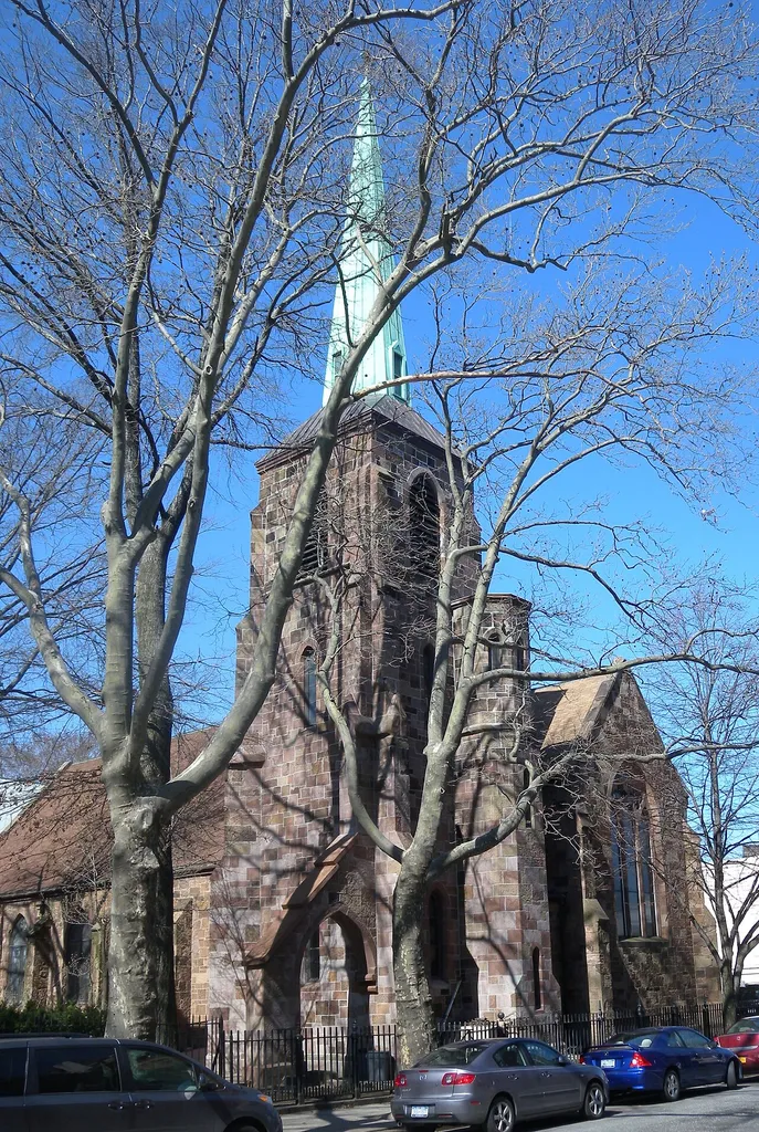 Looking northwest across Classon Avenue from near Willoughby Avenue on a sunny late morning.