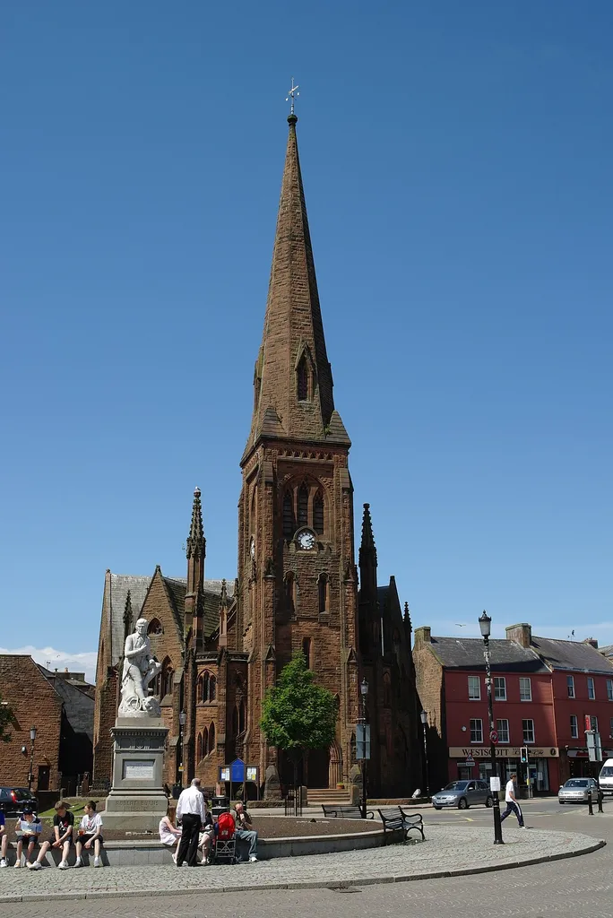 Robert Burns Statue and Greyfriars church, Dumfries, Scotland