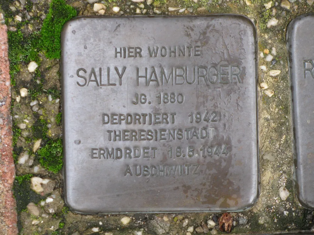 der Stolperstein für Sally Hamburger vor dem Haus Friedrichstraße 33 in Langenselbold