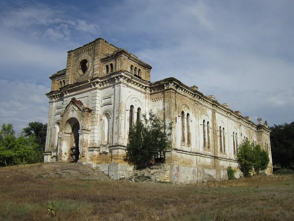 Кірха, смт. Лиманське, Роздільнянський район (смт. Лиманське виникло на місці німецьких колоній Зельц та Кандель), 1892 рік.