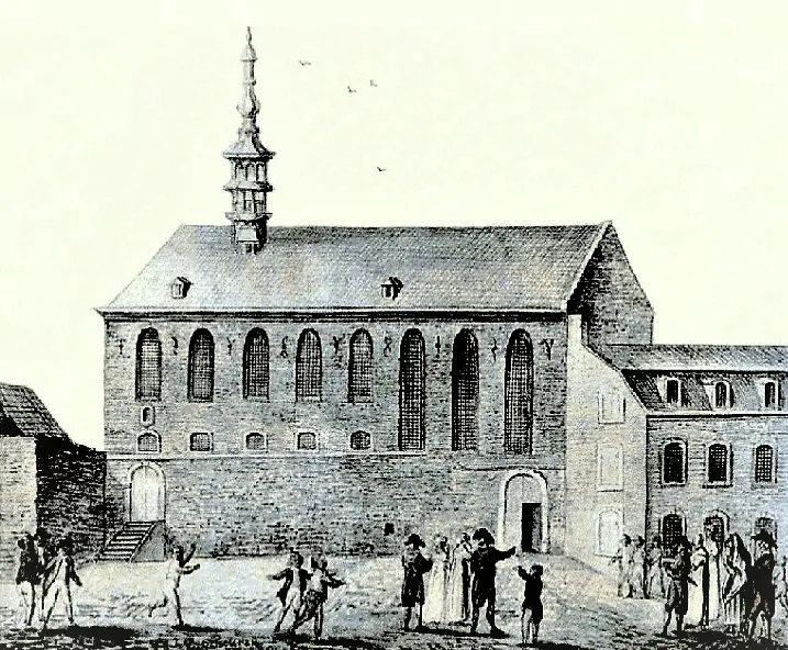 ehemaliges Annuntiatenkloster am Annuntiatenbach in Aachen vor 1875, anschließend niedergerissen