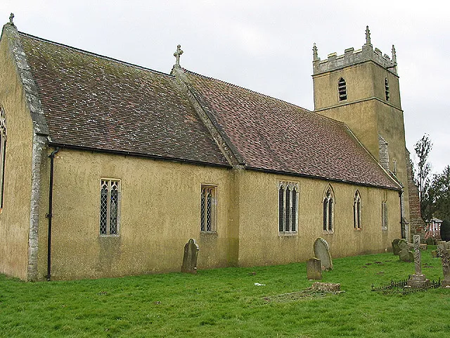 St Michael and All Angels parish church, Tirley, Gloucestershire, seen from the east. The horizontal line on the walls level with the bottoms of the windows was left by recent floods.
