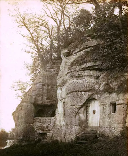 Anchor Church at Ingleby in Derbyshire in 1895 showing the door added by the Burdetts of Foremarke Hall