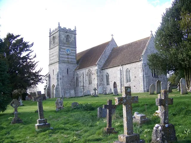 All Saints Church, Gussage All Saints The church was built in the 14th century and the tower was built in 15th century. Restoration was carried out in 1864 by Ewan Christian. The walls are flint and rubble with ashlar dressings. The name Gussage comes from the Anglo-Saxon "Gwysych", which means a bourne stream (Gwy = water; sych = dry. A stream which dries up).