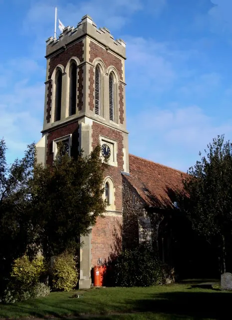 West tower of All Saints' parish church, Messing, Essex, England, seen from the southwest