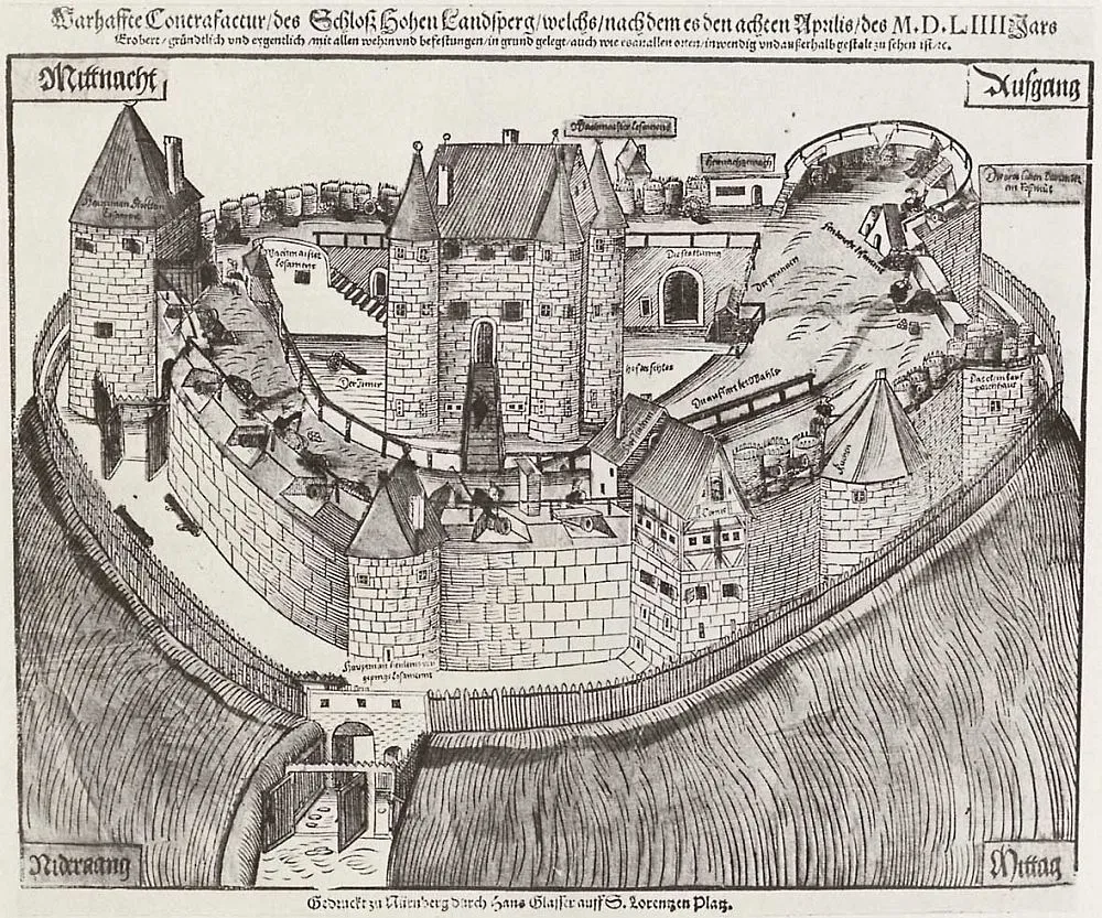 Castle of Hohenlandsberg before it's demolition 1554. Xylography by Hans Glaser, second half of 16th c.; 34 × 41 cm; Nuremburg, Nationalmuseum