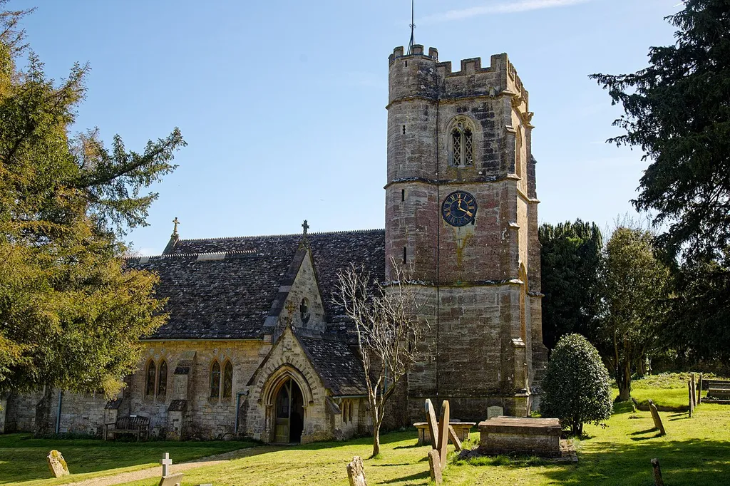 The Grade II* listed St Bartholomew's Church in Nympsfield, Gloucestershire, with a 15th-century Perpendicular tower; the rest is Victorian neo-Gothic by S. S. Teulon (1863). Pictured is a view from the north-west.Wikimedia (2026) makes it difficult to view photos related to this image. To see its most relevant allied photo groups, click on the categories at the bottom of this page, or this uploader's Photos. This image is one of a series of date and/or subject allied consecutive photographs kept in progression or location by file name, number and/or time marking.Camera: Canon EOS 6D Mark II. Software: file lens-corrected and optimized with DxO PhotoLab 9 Elite. This is a photo of listed building number 1091052.