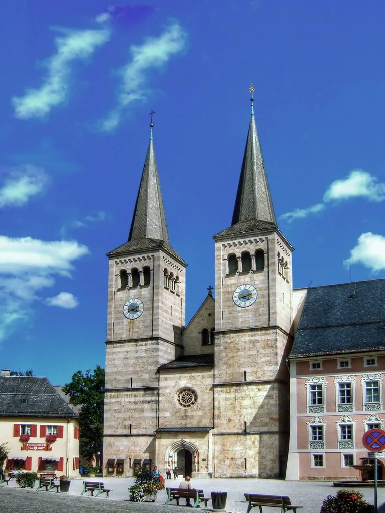 Berchtesgaden, western facade of the Abbey Church of St Peter and John the Baptist.