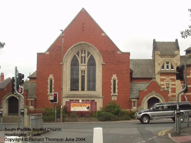 South Parade Baptist Church, Headingley, Leeds. Seen across Kirkstall Lane from Cardigan Road.