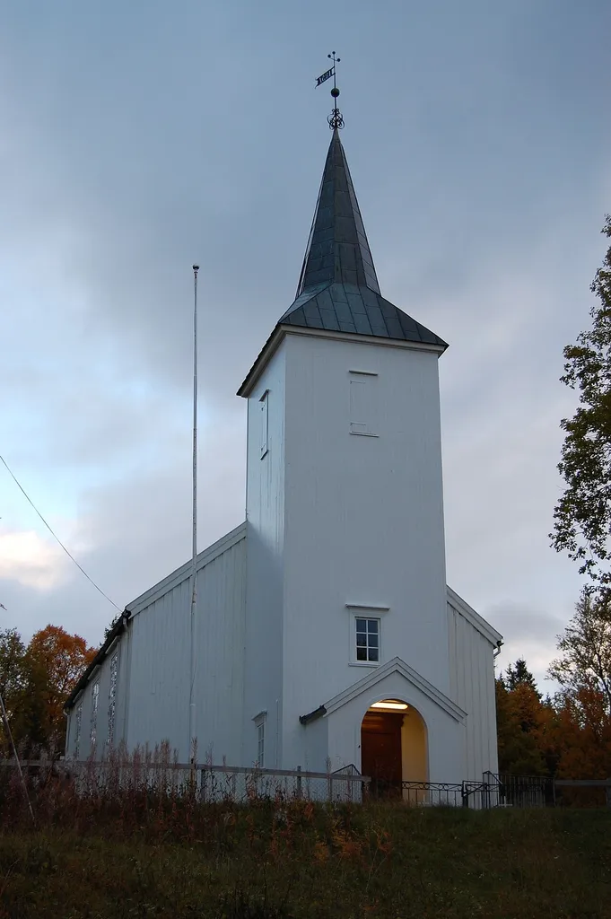 Malangen Church from 1853 in Balsfjord, Troms, Norway. Wooden church, Diocese of Nord-Hålogaland.