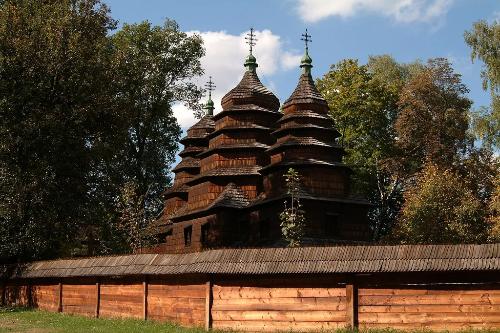 Ukrainian wooden church in Museum of Folk Architekture. Lviv