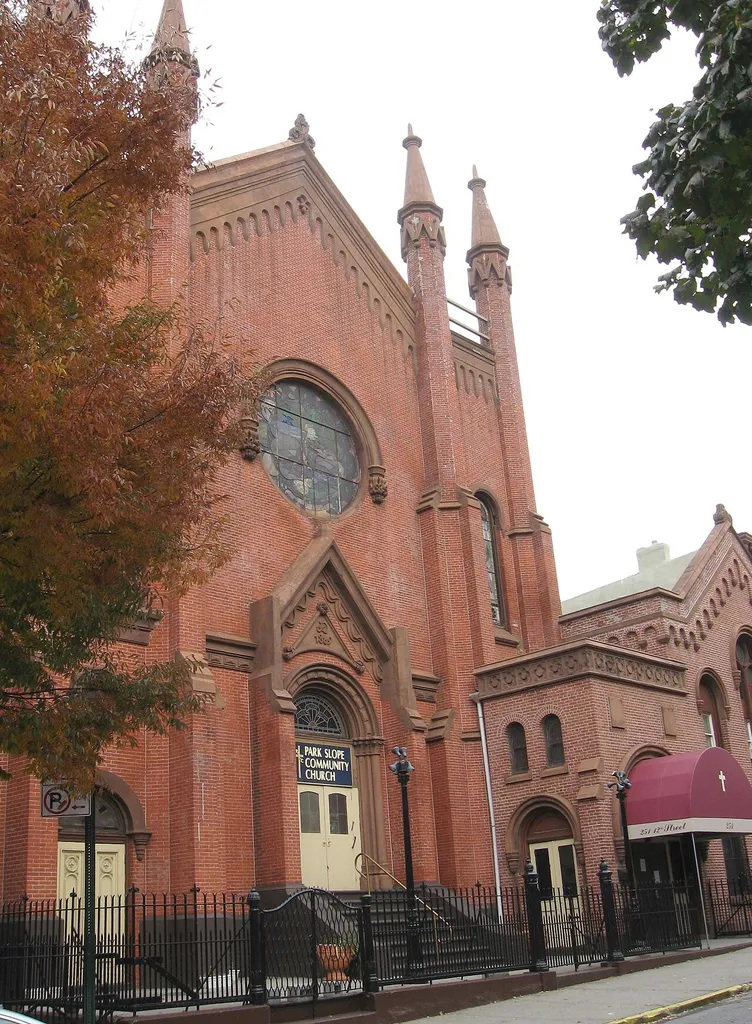 Looking east across 12th Street at Park Slope Community Baptist Church on a cloudy early afternoon.