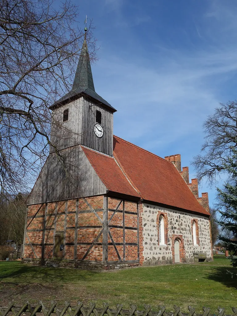 Southern view of the church in Berlitt , Kyritz municipality , Ostprignitz-Ruppin district, Brandenburg state, Germany.
