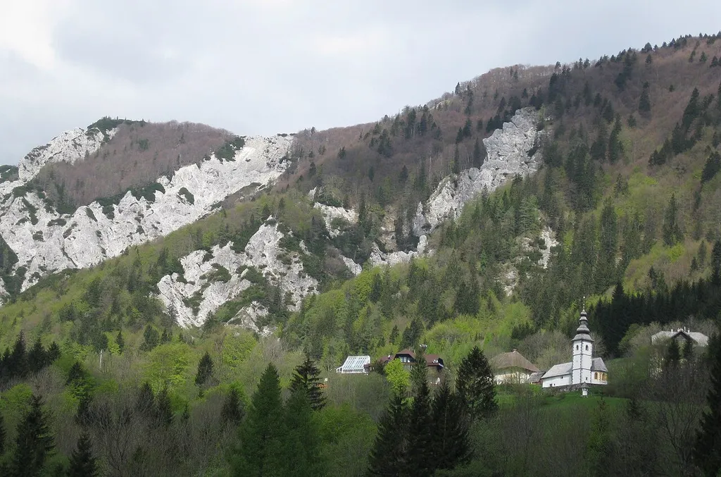 Podljubelj, a village in Slovenia next to the border with Austria. St. Anne's Church, built in the 16th century in the Gothic style, with later Baroque adaptations.