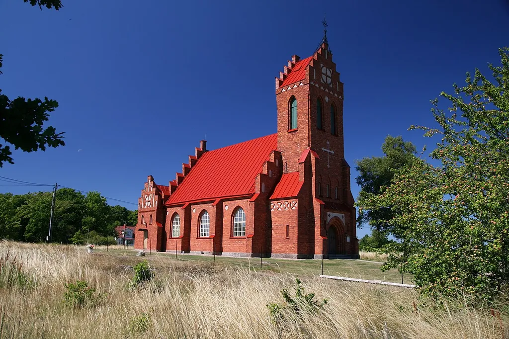 A south-east view of the exterior of the church on the island of Aspö in the archipelago of Karlskrona, Sweden.