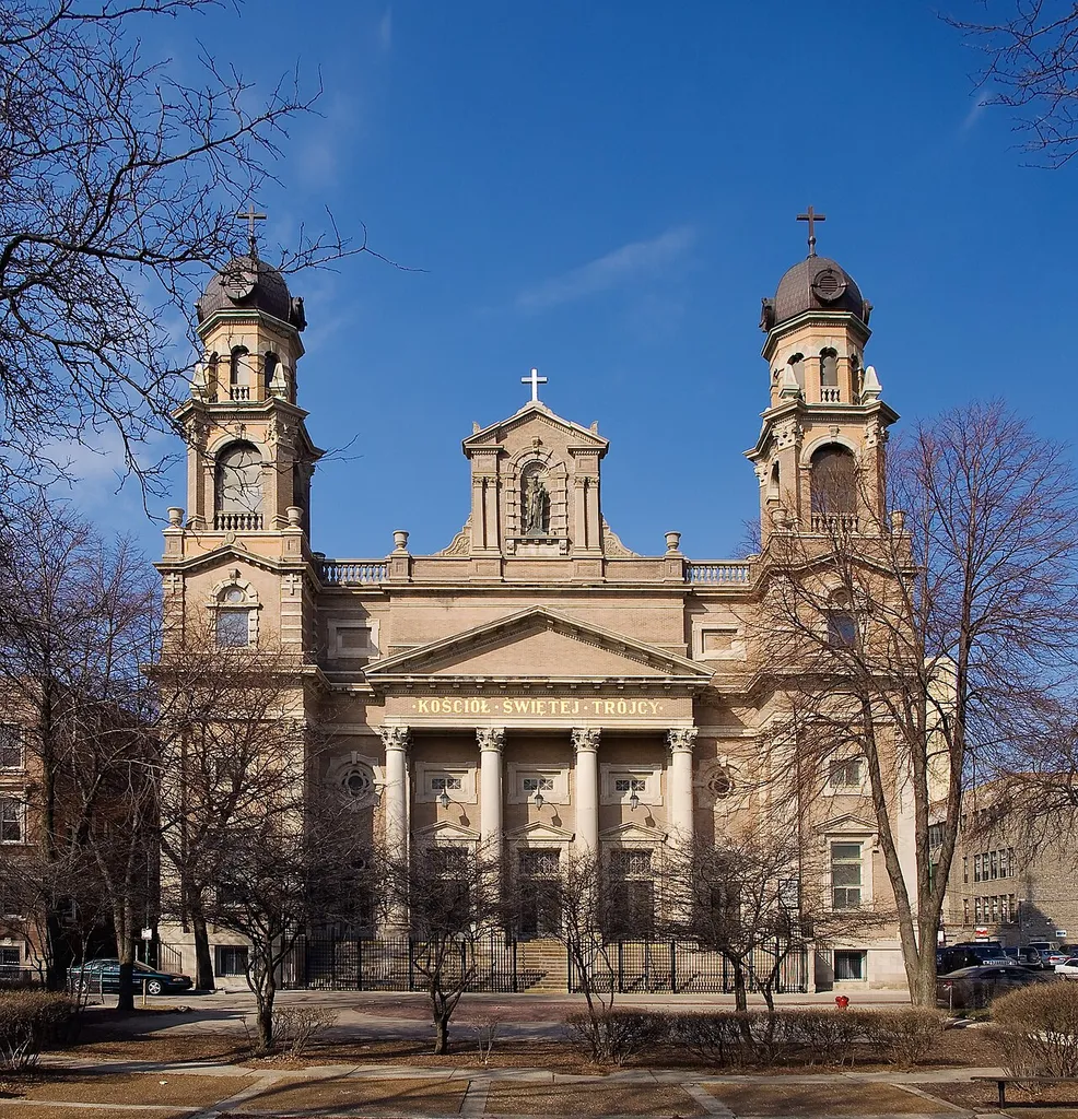 Facade of Holy Trinity Polish Mission in Chicago, Illinois.