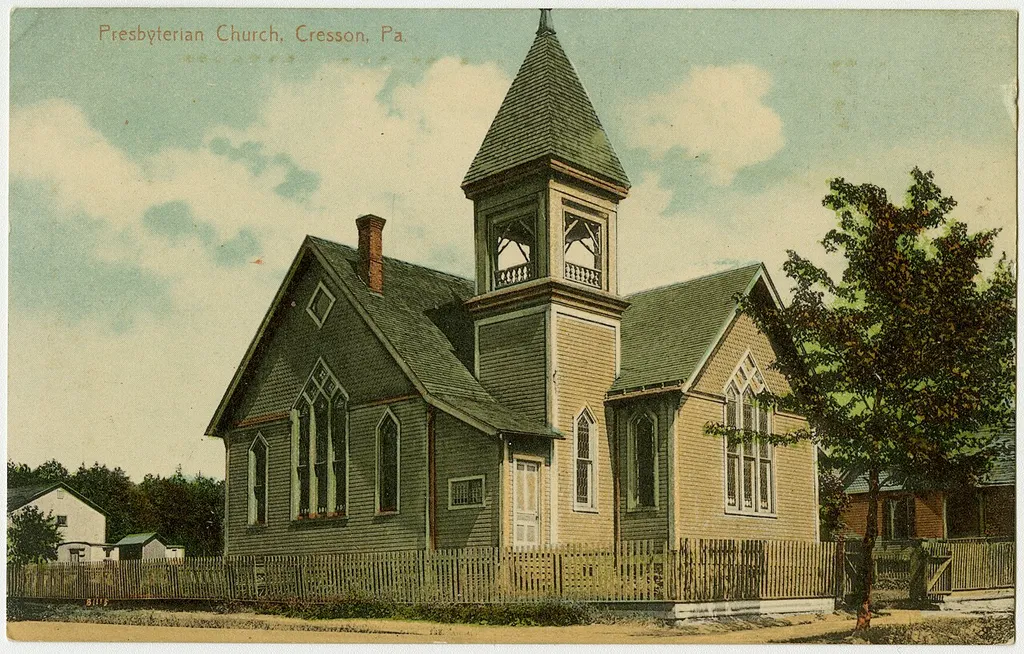 Presbyterian church in Cresson, Pennsylvania from a pre-1923 postcard From RG 428, Postcard Collection, Presbyterian Historical Society, Philadelphia, Pennsylvania