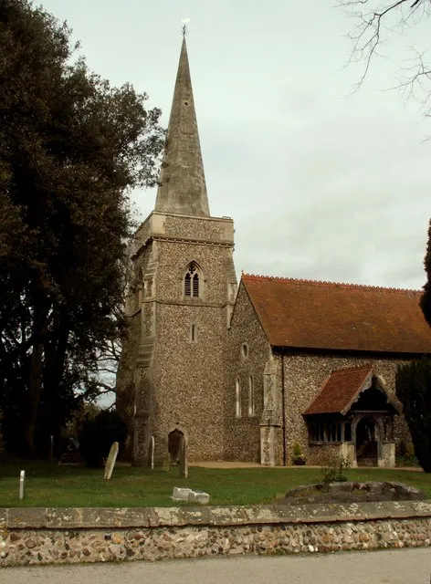 St. Margaret's church, Aldham, Essex. This church was built in 1855 by Hakewill, using materials from the old church. The only surviving medieval piece is the timbers of the porch. The church stands in a nice position at the heart of the village.