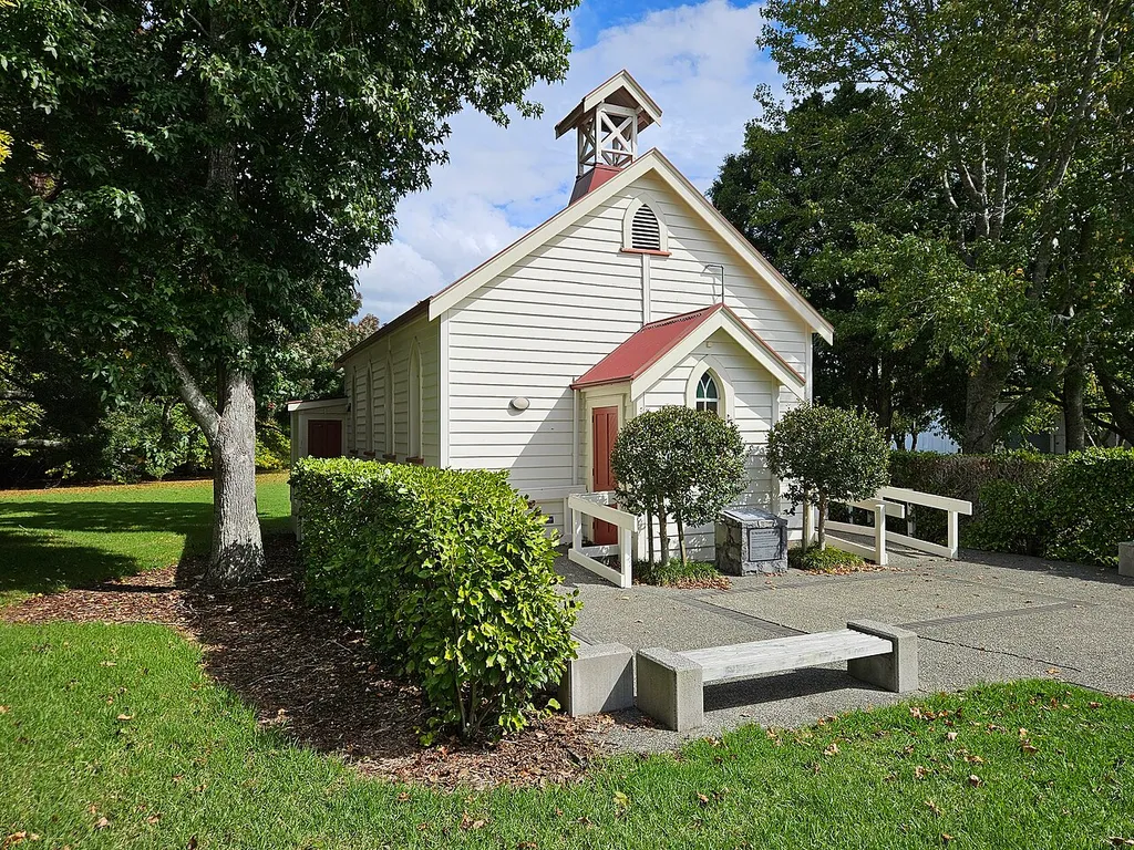 Old St Michael's Church, a historic Anglican church now part of the Corban Estate Arts Centre. Henderson, Auckland, NZ